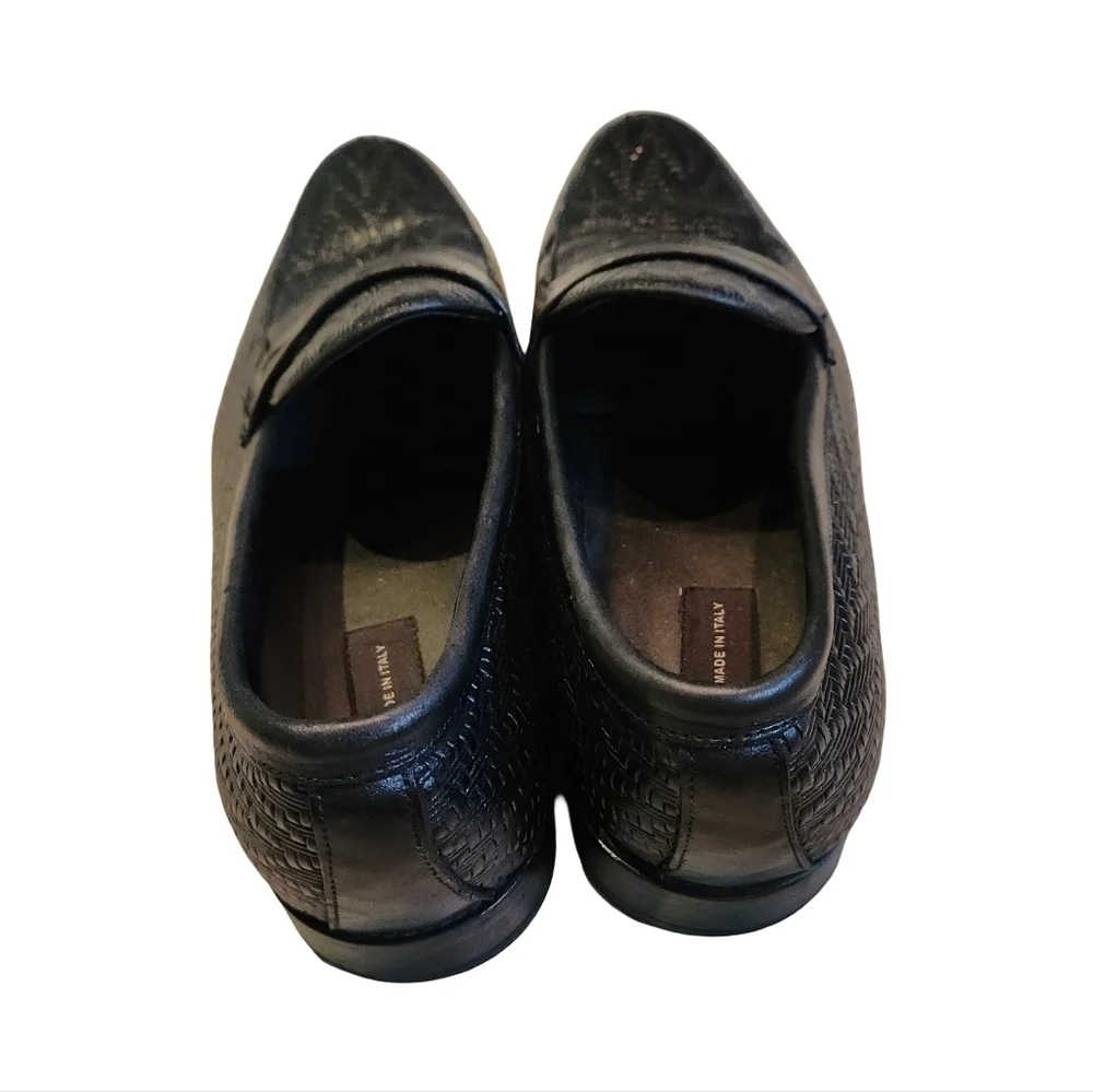 Sergio Cerruti Italian Black Woven Leather Loafers